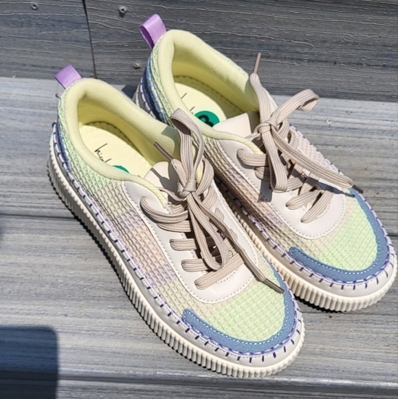 Brita Beige Mist Platform Patchwork Wedge Lace Sneakers - Picture 6 of 11